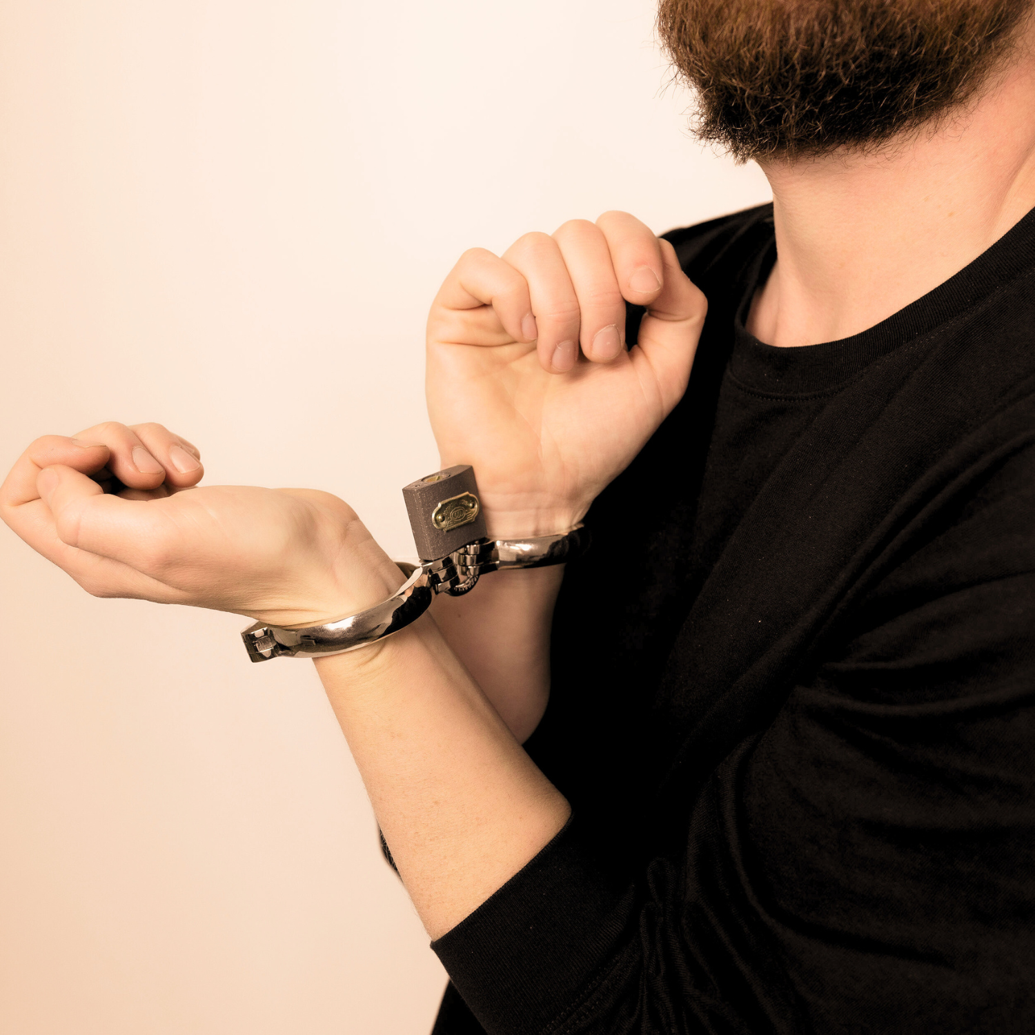 Charming brass handcuffs, heavy bracelets with padlock