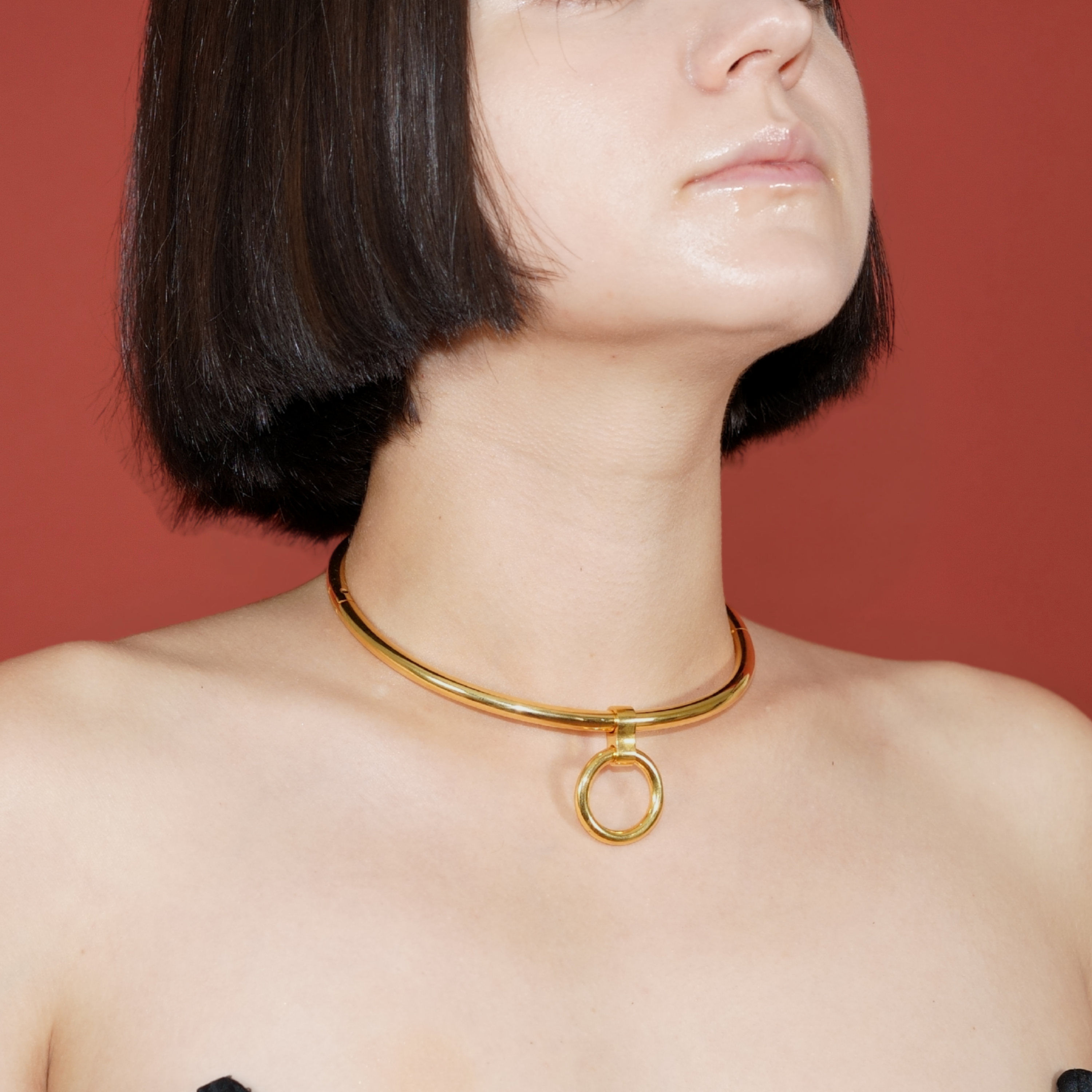deSade® Collar 6 mm gold - Elegant locking neck cuff in stainless steel, oval, with hidden Hex‑Lock – with O‑Ring