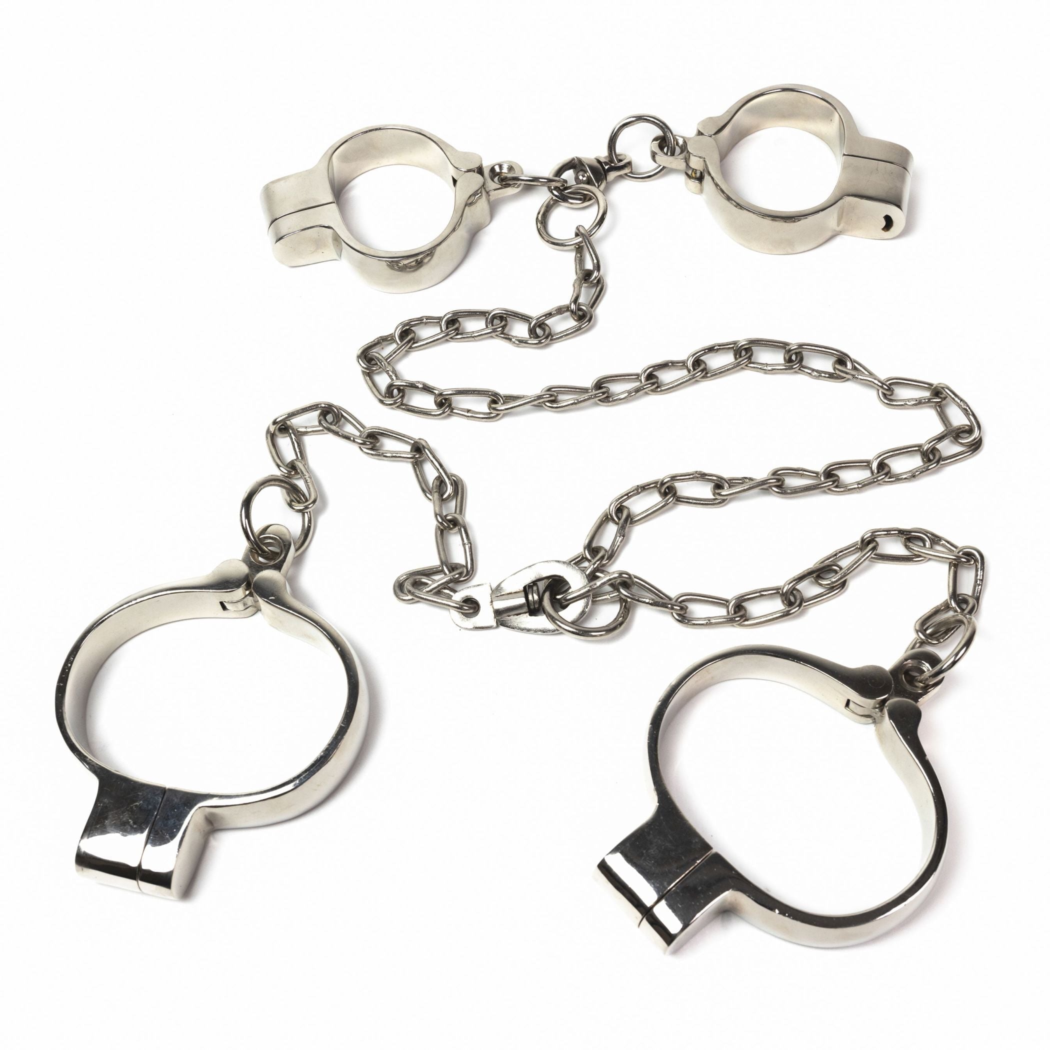 Heavy hand and leg irons with connecting chain