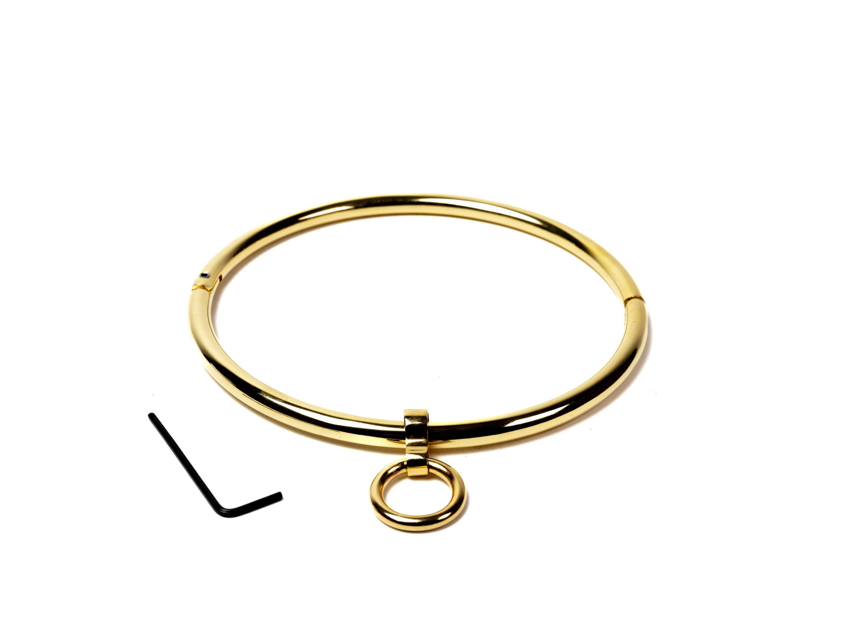 deSade® Collar 8 mm gold - Elegant locking neck cuff in stainless steel, oval, with hidden Hex‑Lock – with O‑Ring