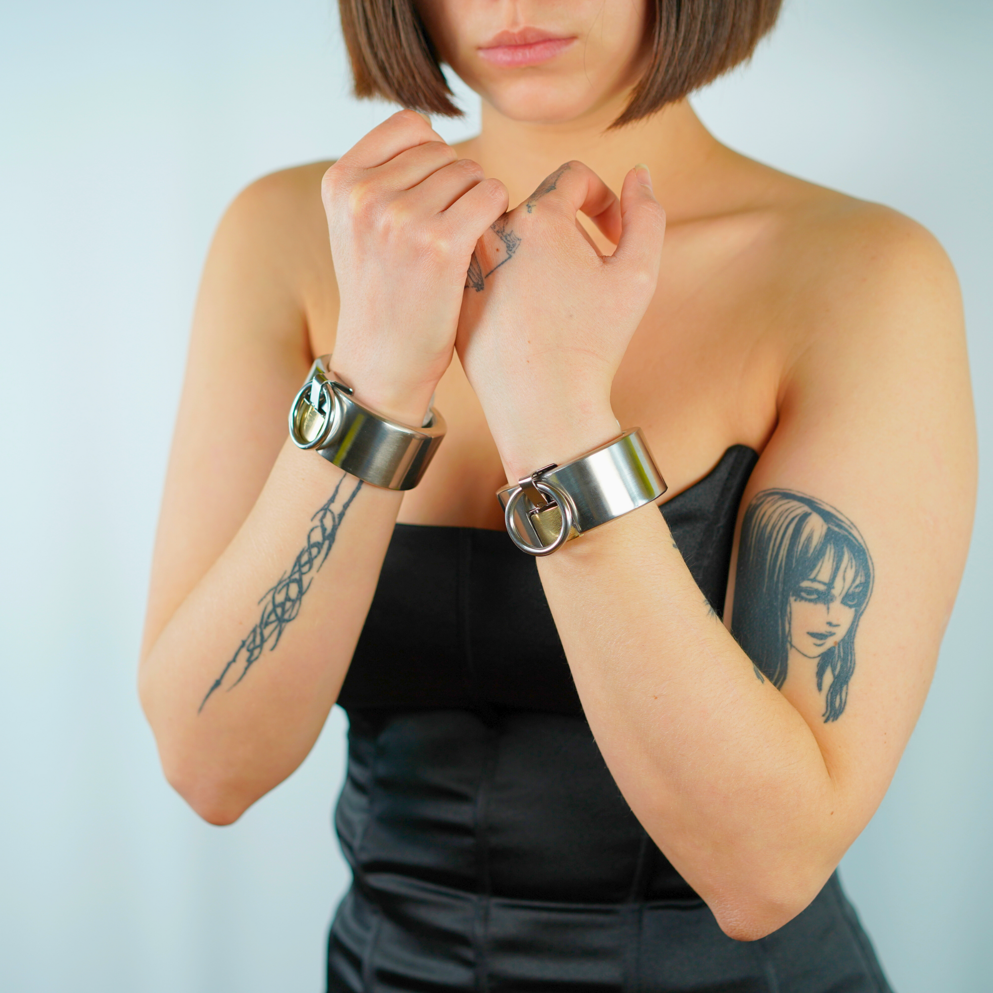 Handcuffs - Brushed stainless steel restraints - padlock