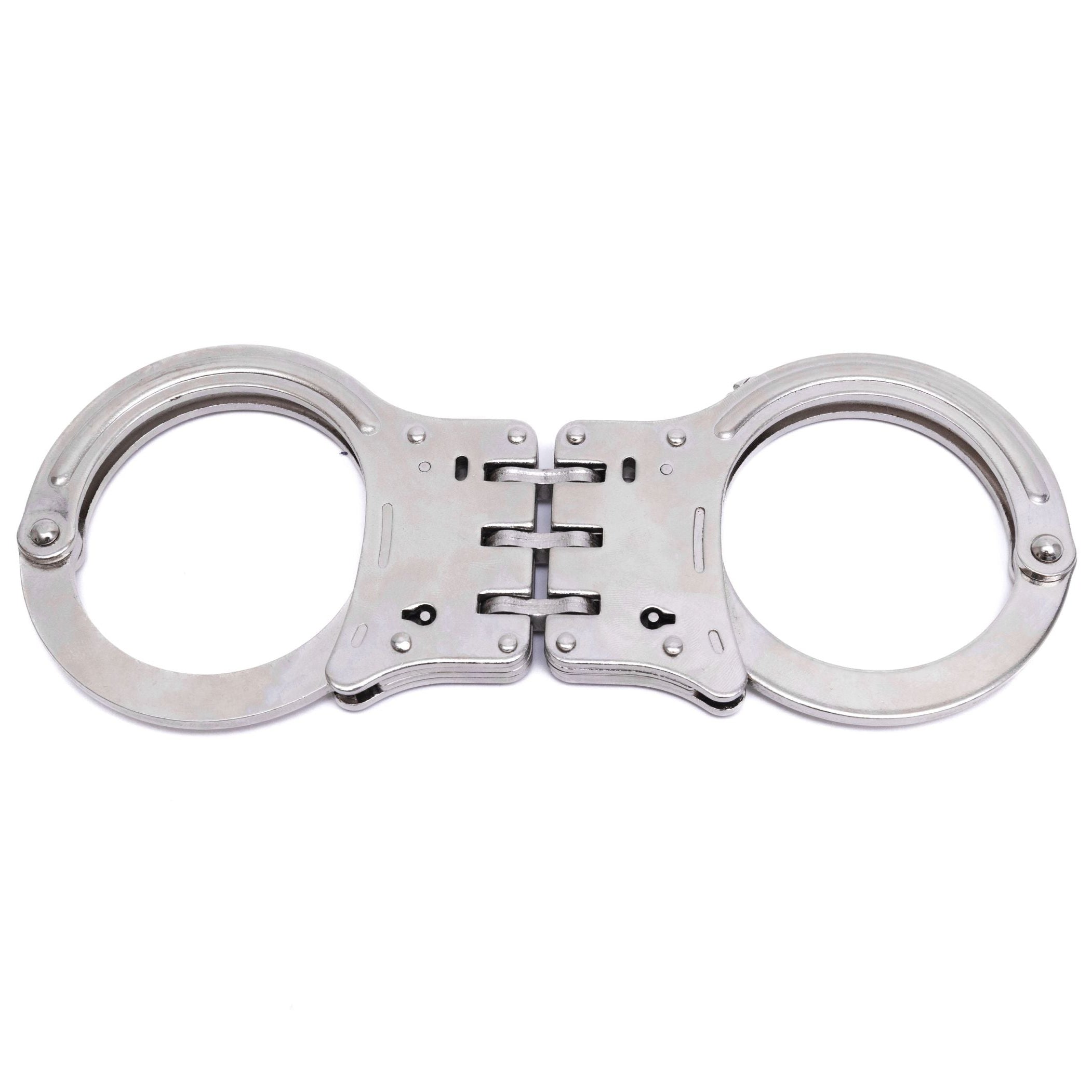 Hinged handcuffs, rigid design with two keys