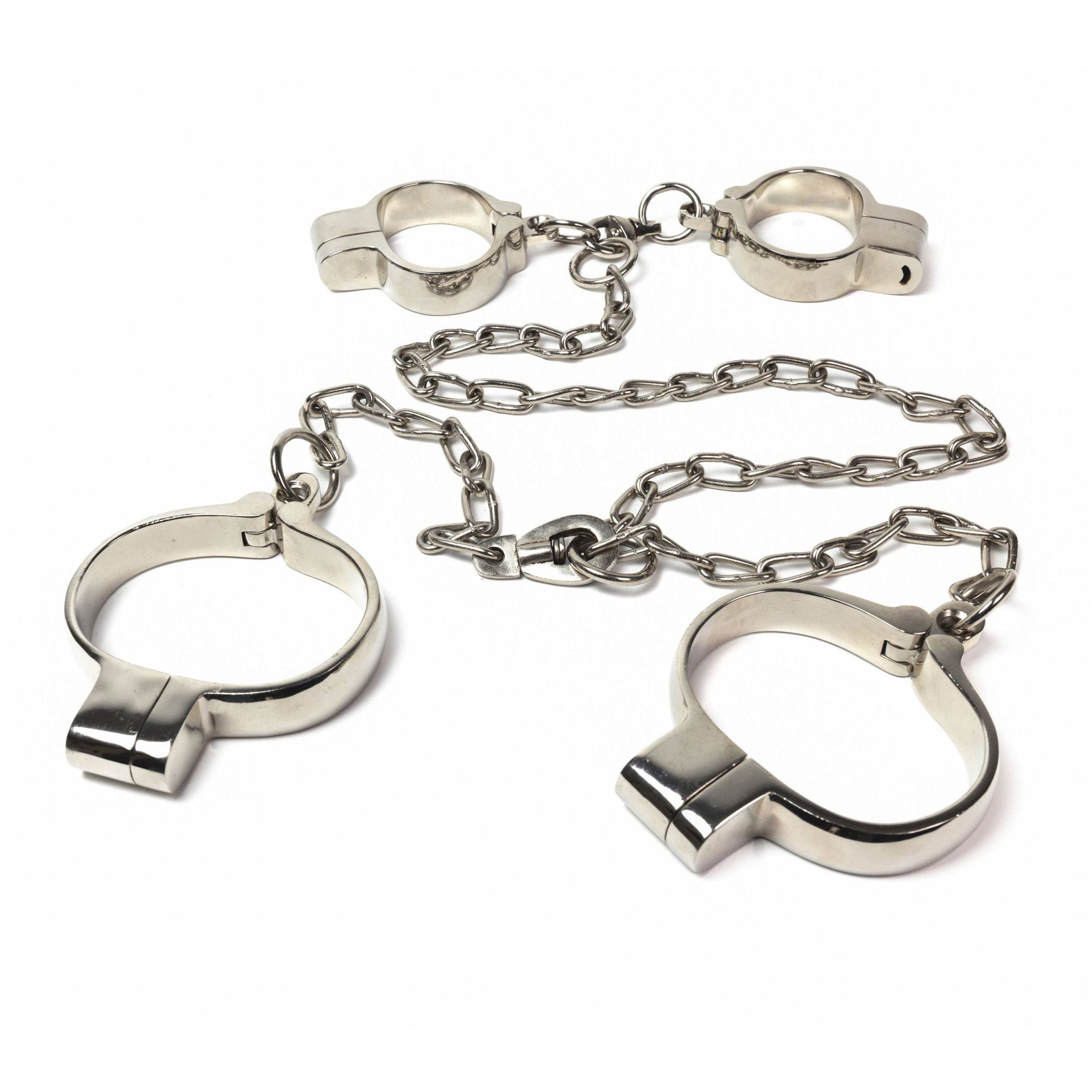 Heavy hand and leg irons with connecting chain