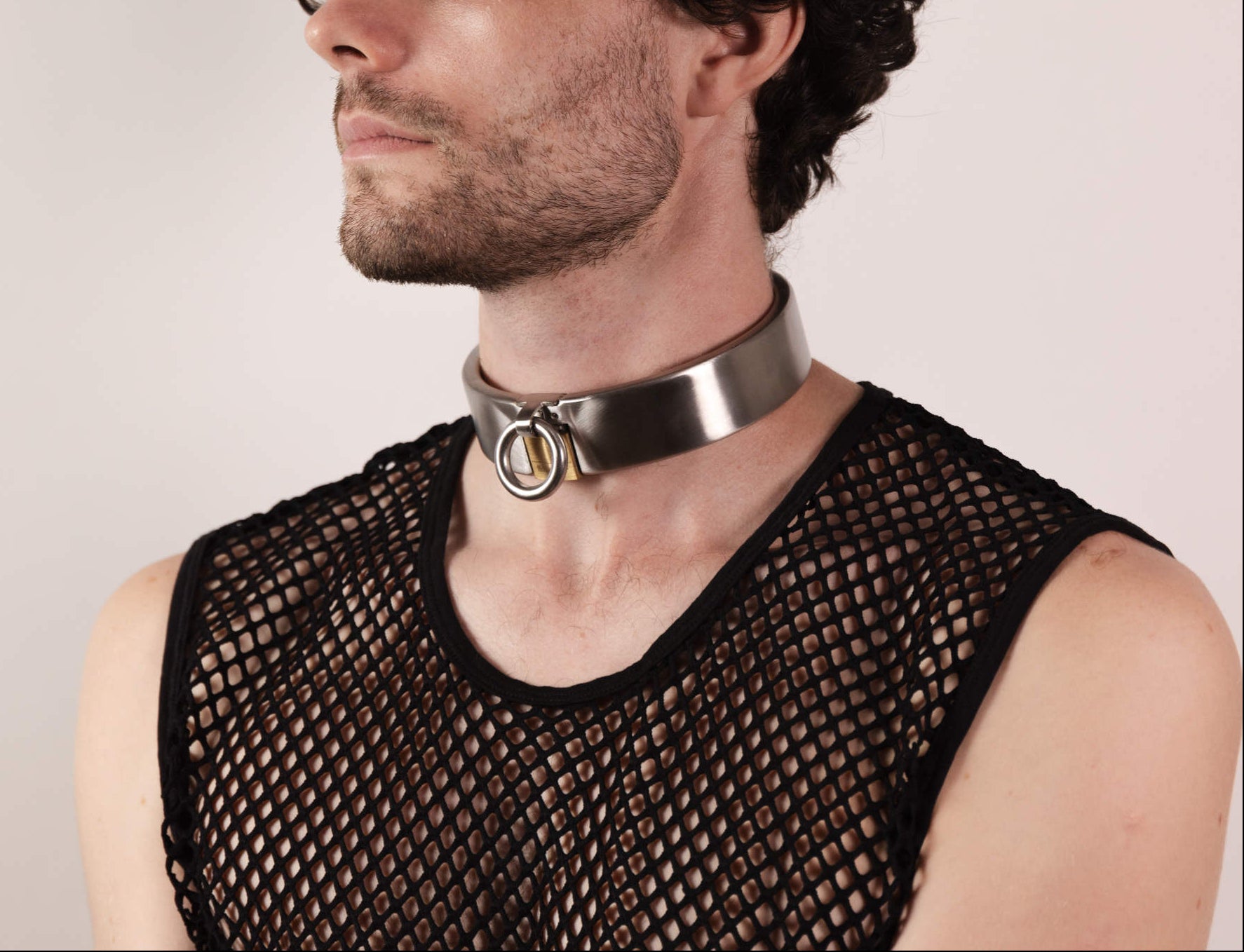 Collar - Brushed stainless steel restraints - padlock