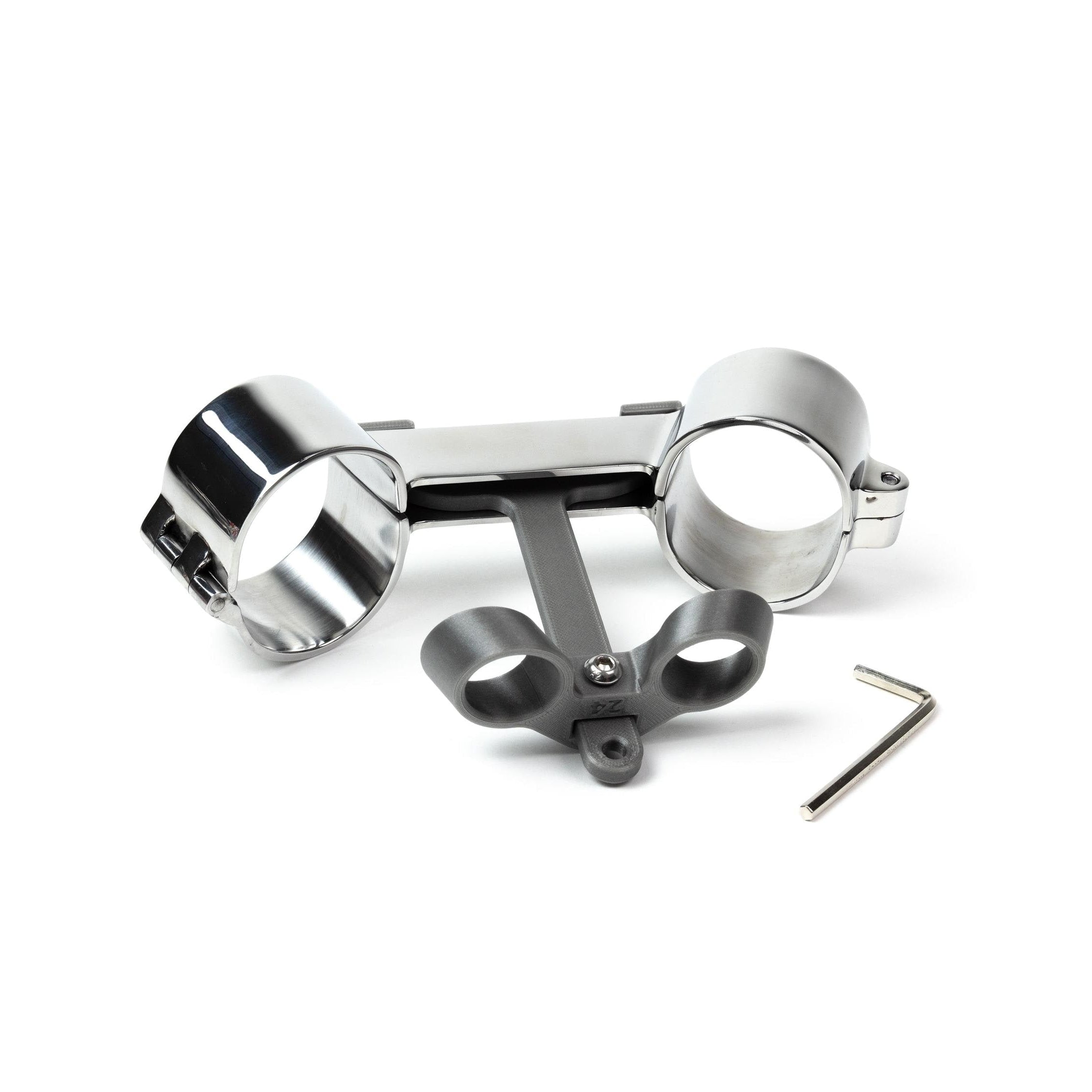 Heavy rigid stainless steel restraints, angled