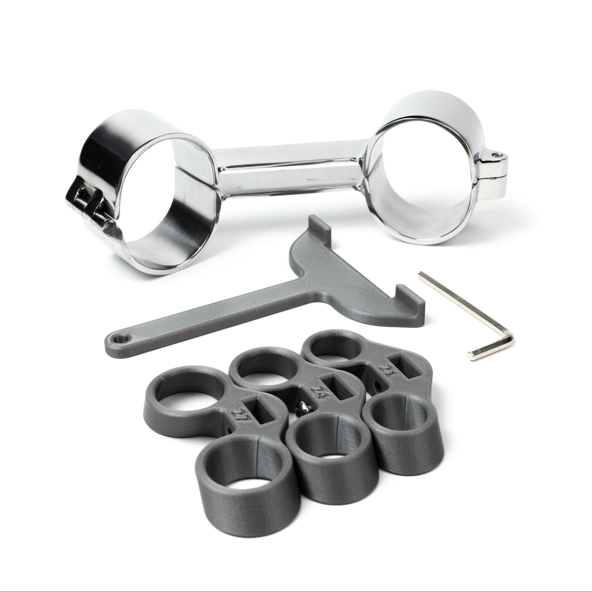 Heavy rigid stainless steel restraints, angled