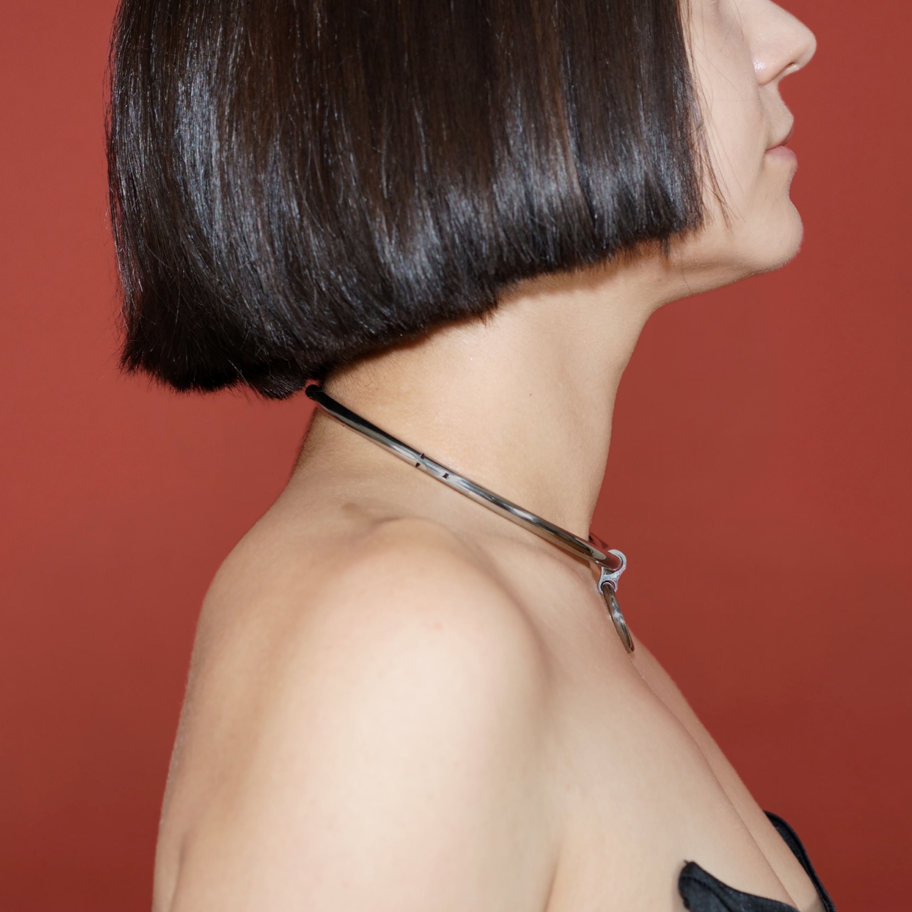 deSade® Collar 6 mm silver - Elegant locking neck cuff in stainless steel, oval, with hidden Hex‑Lock – with O‑Ring